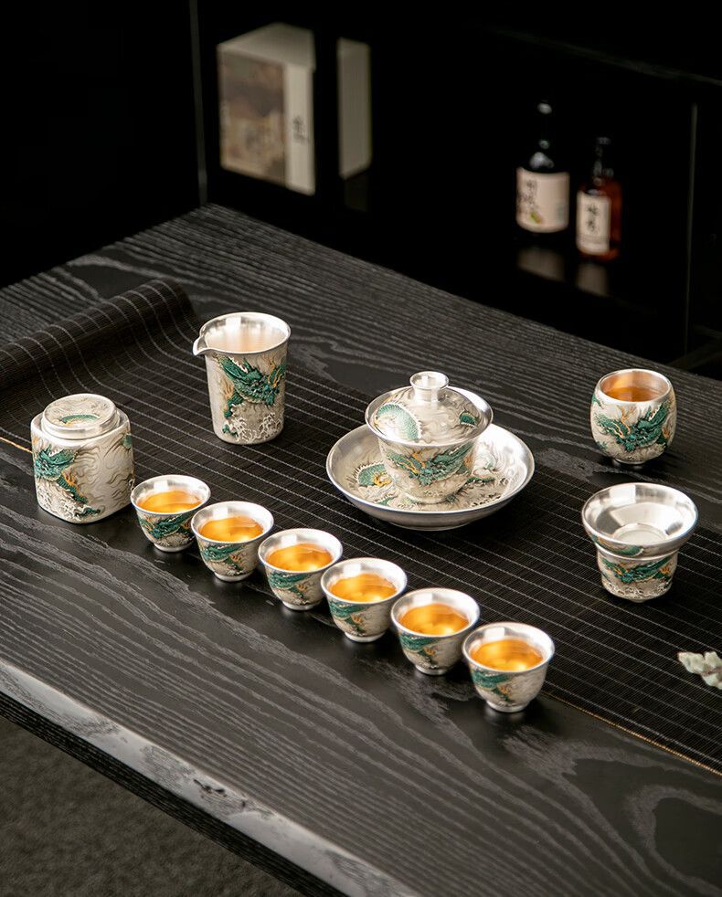 Chinese Azure Dragon Sterling Silver Tea Set - Image 2